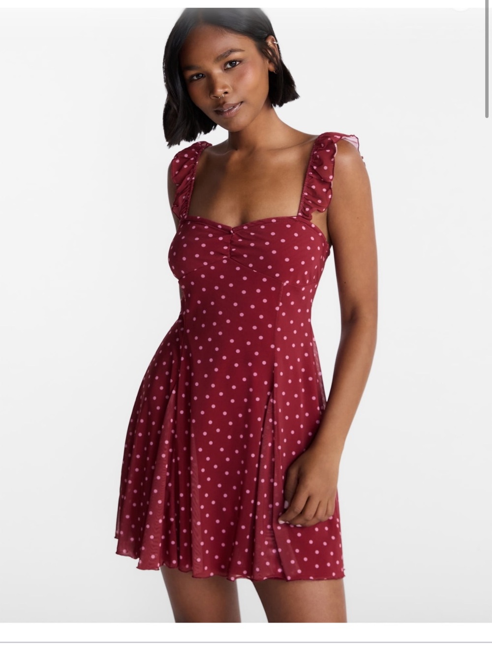 No Boundaries Burgundy Mini Dress with Pink Polka Dots